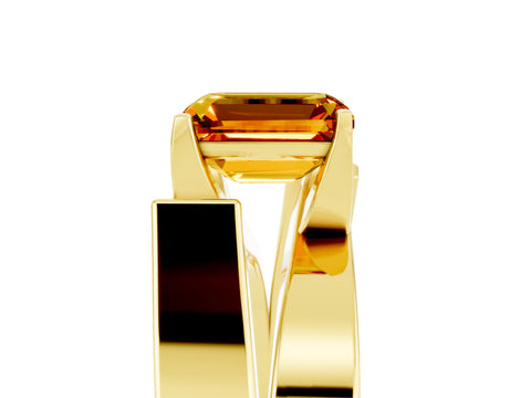 Yellow gold Modern Tension Set Emerald Cut Citrine Solitaire Wide Band Ring_5