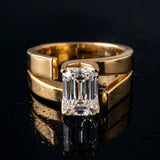 Yellow gold Modern Tension Set Emerald Cut Diamond Solitaire Wide Band Ring_15