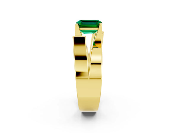 Yellow gold Modern Tension Set Emerald Cut Emerald Solitaire Wide Band Ring
