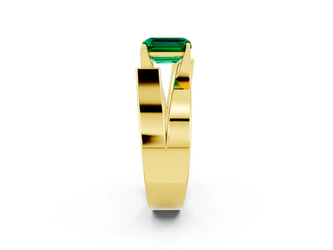 Yellow gold Modern Tension Set Emerald Cut Emerald Solitaire Wide Band Ring_2