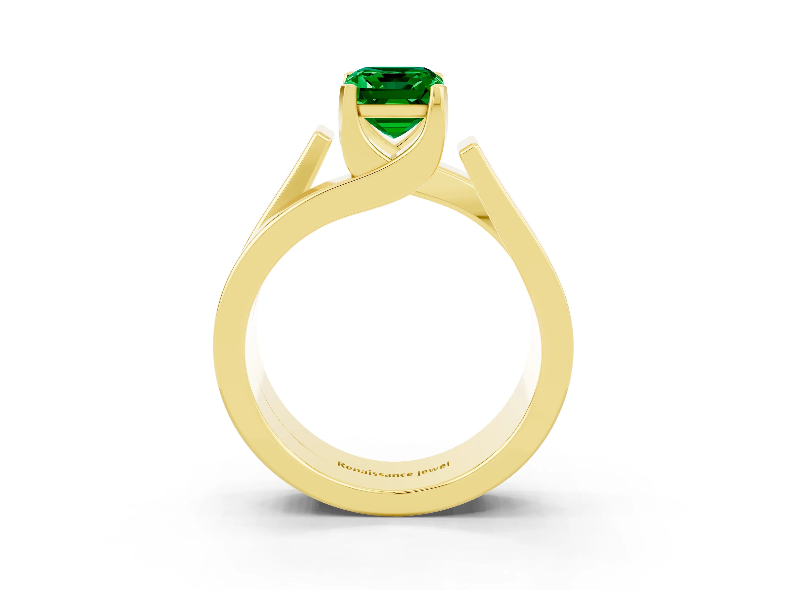 Yellow gold Modern Tension Set Emerald Cut Emerald Solitaire Wide Band Ring_3
