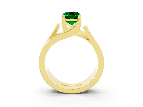 Yellow gold Modern Tension Set Emerald Cut Emerald Solitaire Wide Band Ring_3