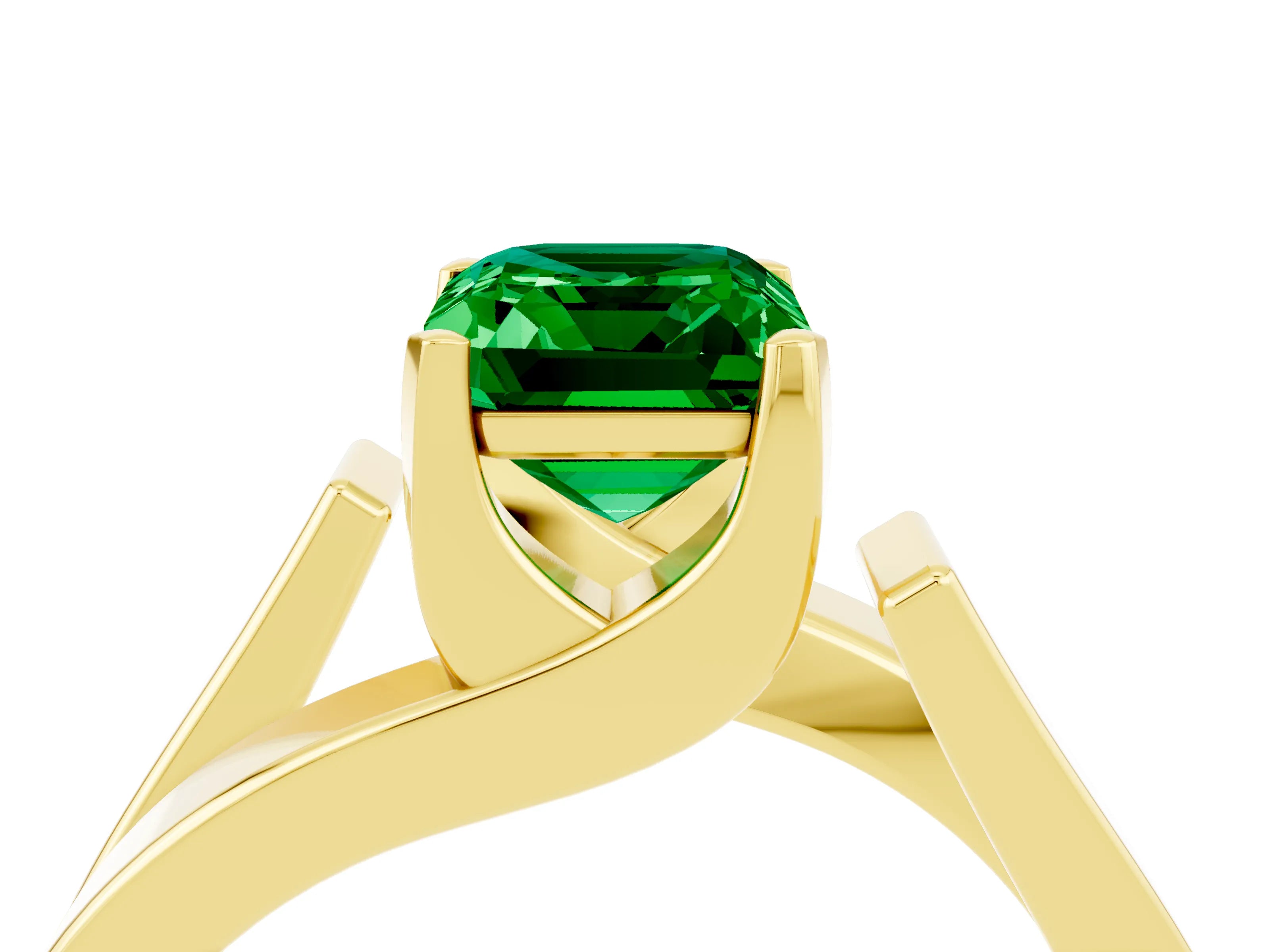 Yellow gold Modern Tension Set Emerald Cut Emerald Solitaire Wide Band Ring_4