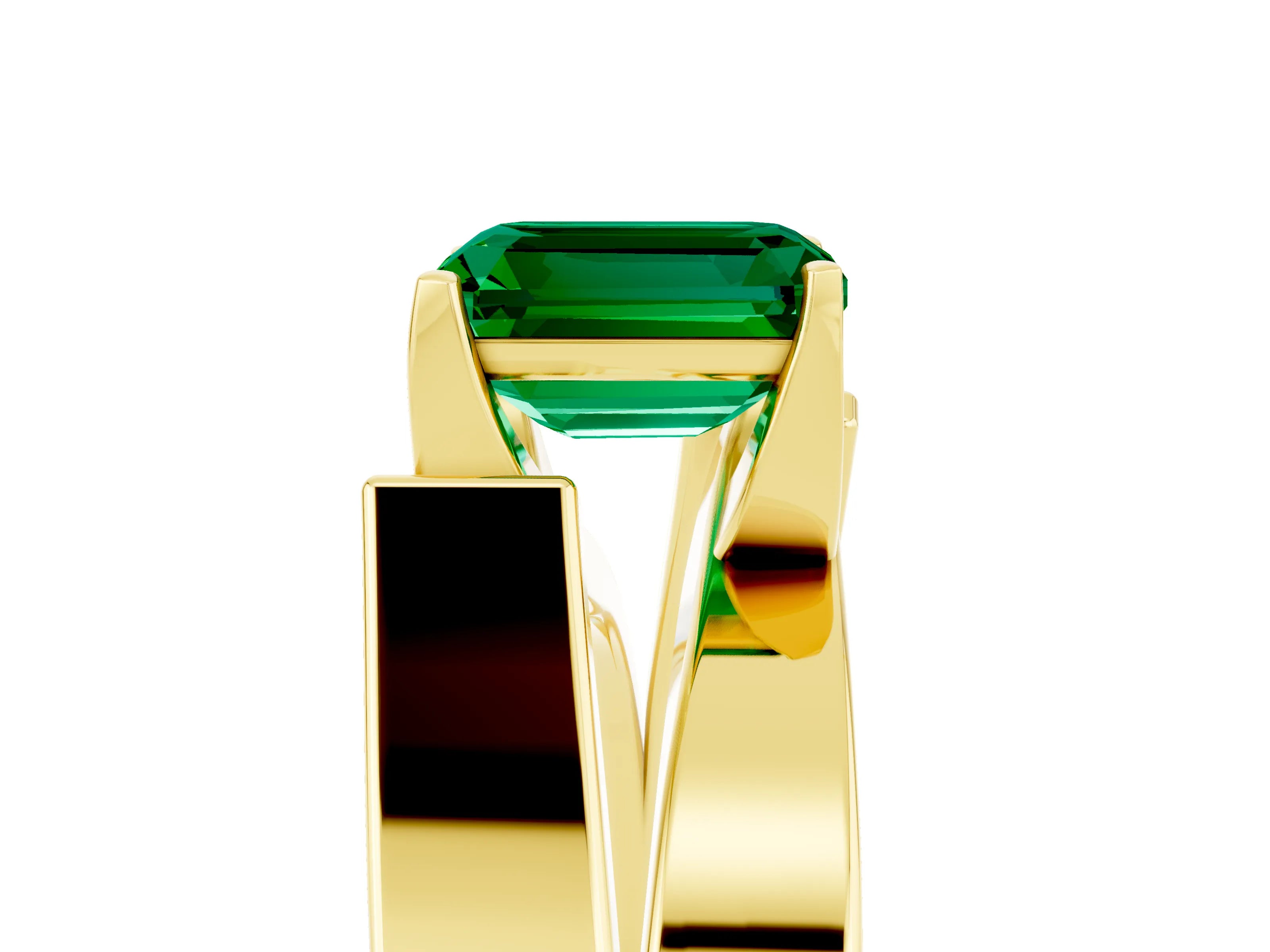 Yellow gold Modern Tension Set Emerald Cut Emerald Solitaire Wide Band Ring_5