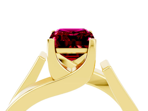 Yellow gold Modern Tension Set Emerald Cut Garnet Solitaire Wide Band Ring_24