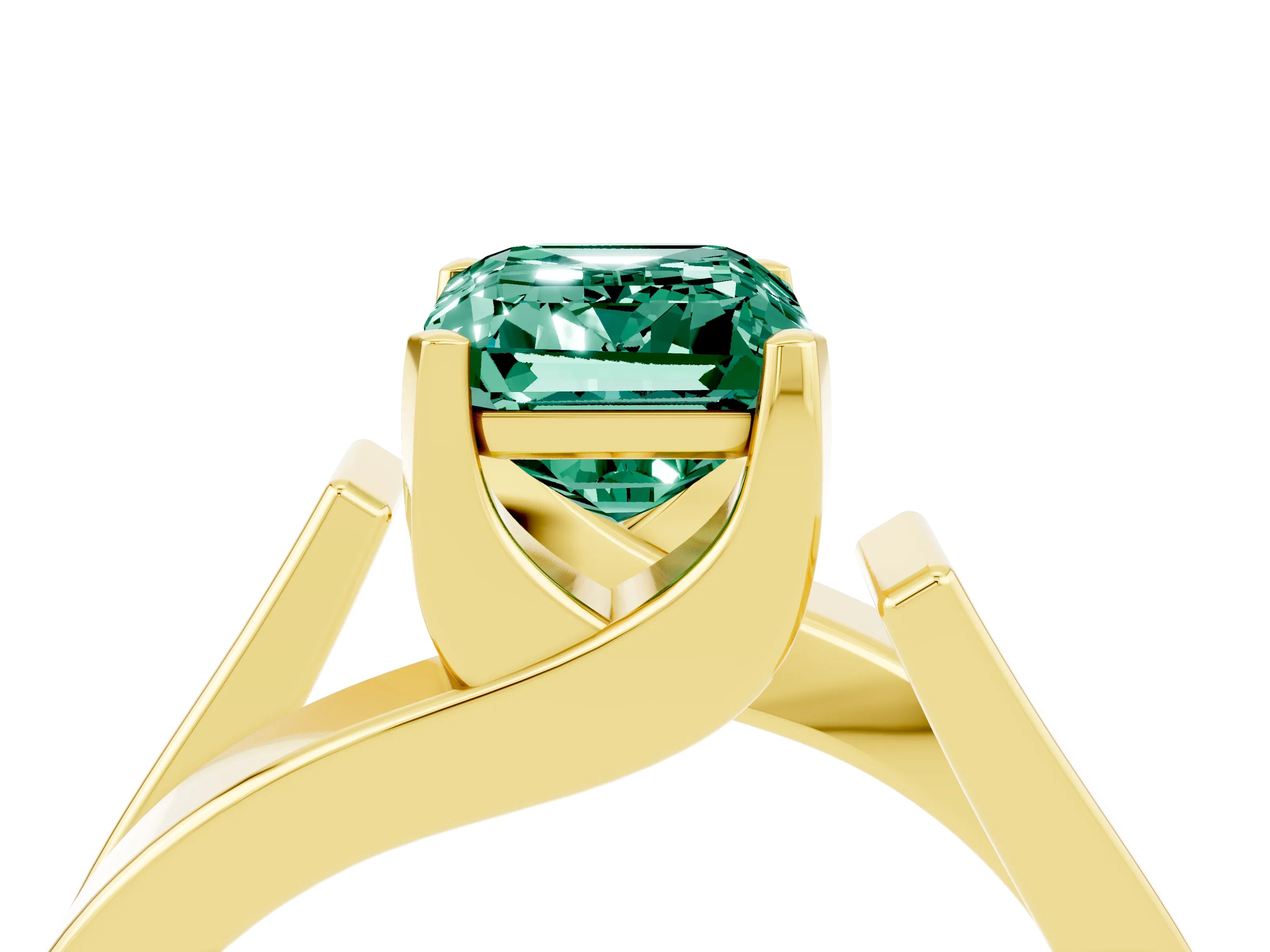 Yellow gold Modern Tension Set Emerald Cut Green Sapphire Solitaire Wide Band Ring_4