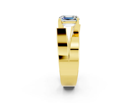 Yellow gold Modern Tension Set Emerald Cut Moissanite Solitaire Wide Band Ring_2