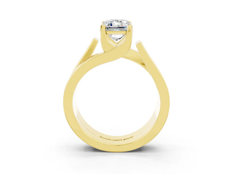 Yellow gold Modern Tension Set Emerald Cut Moissanite Solitaire Wide Band Ring_3