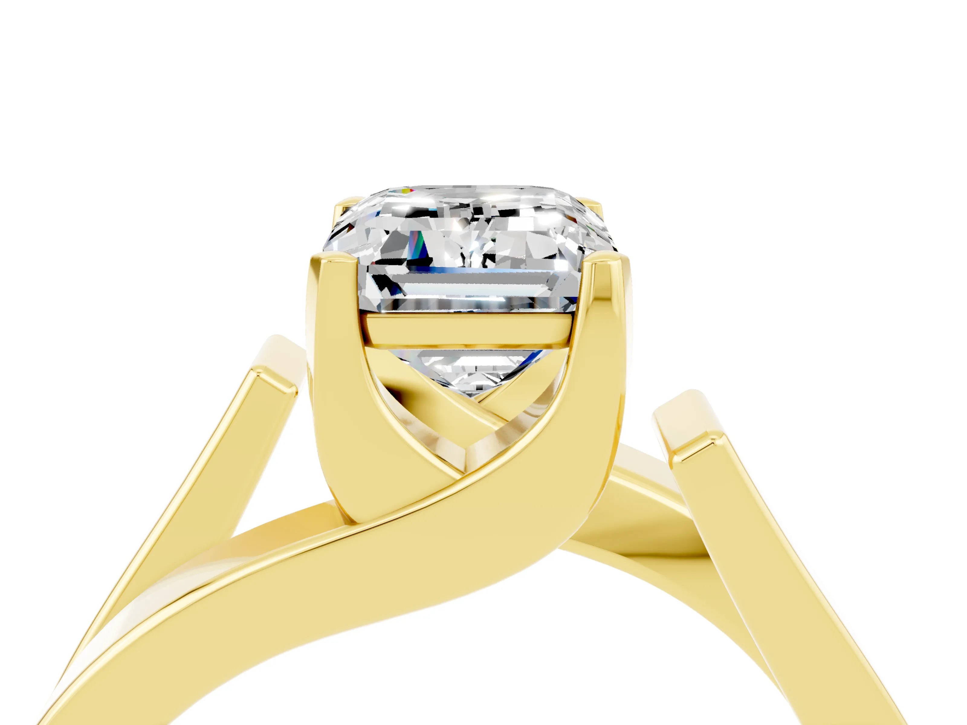 Yellow gold Modern Tension Set Emerald Cut Moissanite Solitaire Wide Band Ring_4