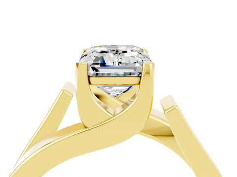 Yellow gold Modern Tension Set Emerald Cut Moissanite Solitaire Wide Band Ring_4