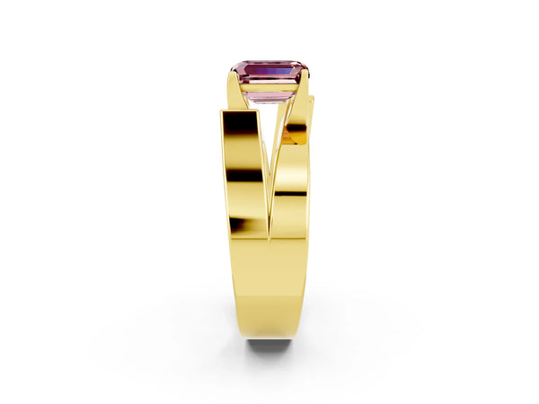 Yellow gold Modern Tension Set Emerald Cut Morganite Solitaire Wide Band Ring