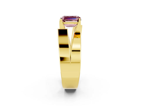 Yellow gold Modern Tension Set Emerald Cut Morganite Solitaire Wide Band Ring_2