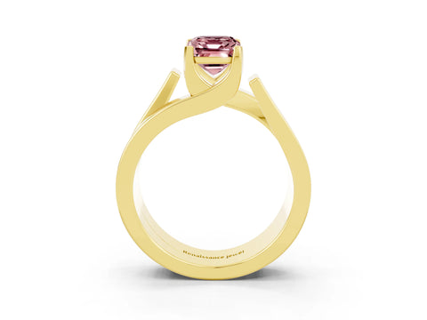 Yellow gold Modern Tension Set Emerald Cut Morganite Solitaire Wide Band Ring_3