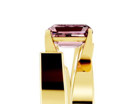 Yellow gold Modern Tension Set Emerald Cut Morganite Solitaire Wide Band Ring_5