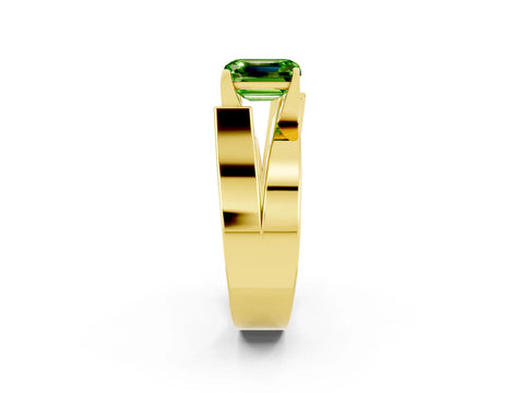 Yellow gold Modern Tension Set Emerald Cut Peridot Solitaire Wide Band Ring_2