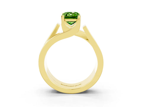 Yellow gold Modern Tension Set Emerald Cut Peridot Solitaire Wide Band Ring_3