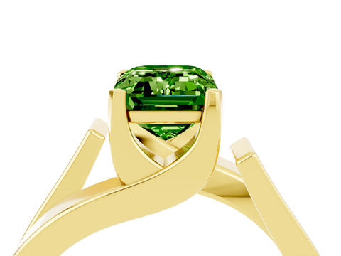 Yellow gold Modern Tension Set Emerald Cut Peridot Solitaire Wide Band Ring_4