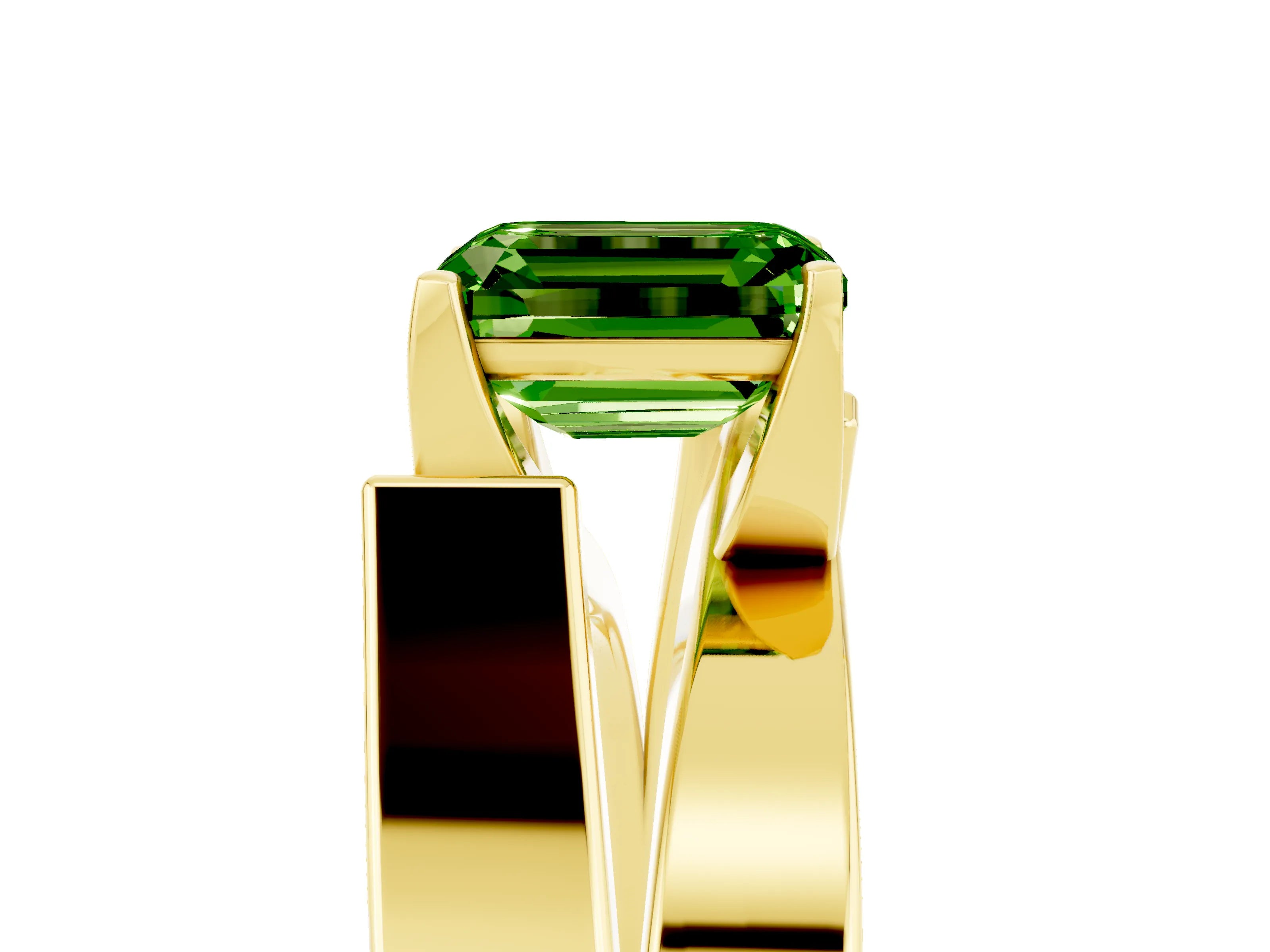 Yellow gold Modern Tension Set Emerald Cut Peridot Solitaire Wide Band Ring_5