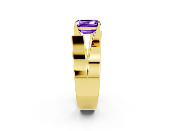 Yellow gold Modern Tension Set Emerald Cut Tanzanite Solitaire Wide Band Ring