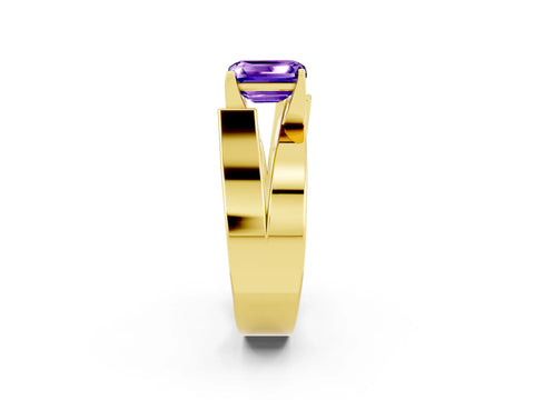 Yellow gold Modern Tension Set Emerald Cut Tanzanite Solitaire Wide Band Ring_2