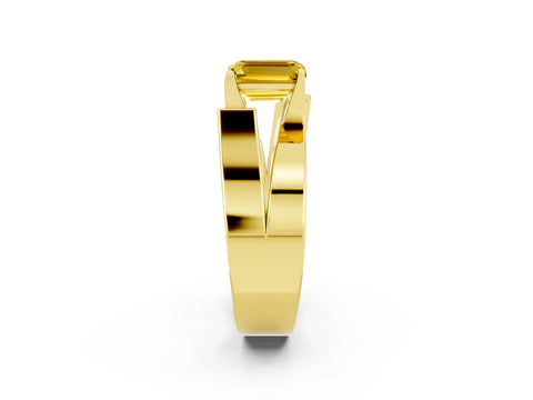 Yellow gold Modern Tension Set Emerald Cut Yellow Sapphire Solitaire Wide Band Ring_14