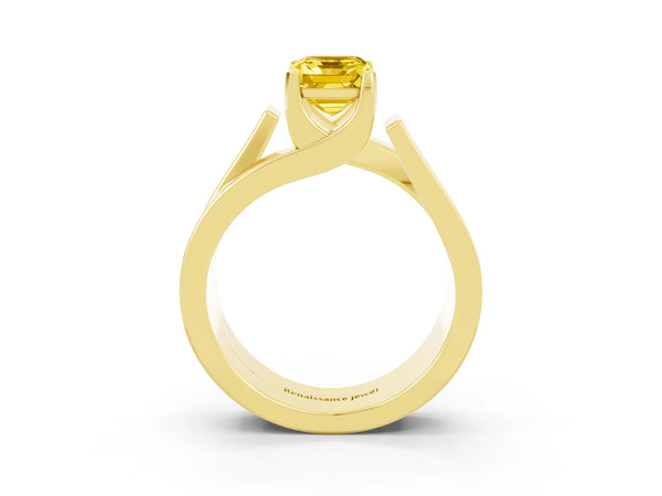Yellow gold Modern Tension Set Emerald Cut Yellow Sapphire Solitaire Wide Band Ring