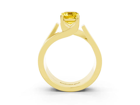 Yellow gold Modern Tension Set Emerald Cut Yellow Sapphire Solitaire Wide Band Ring_15