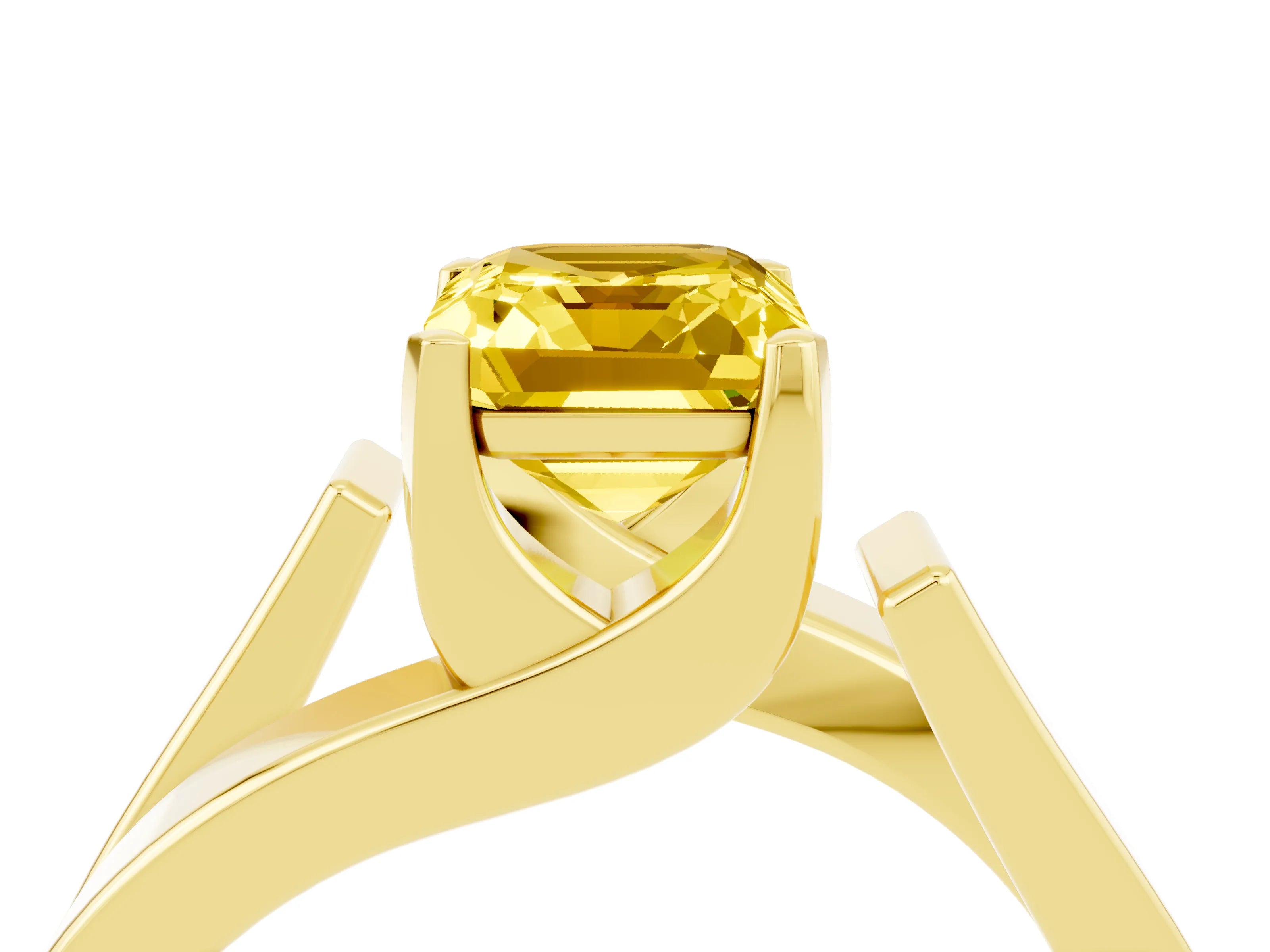 Yellow gold Modern Tension Set Emerald Cut Yellow Sapphire Solitaire Wide Band Ring_16