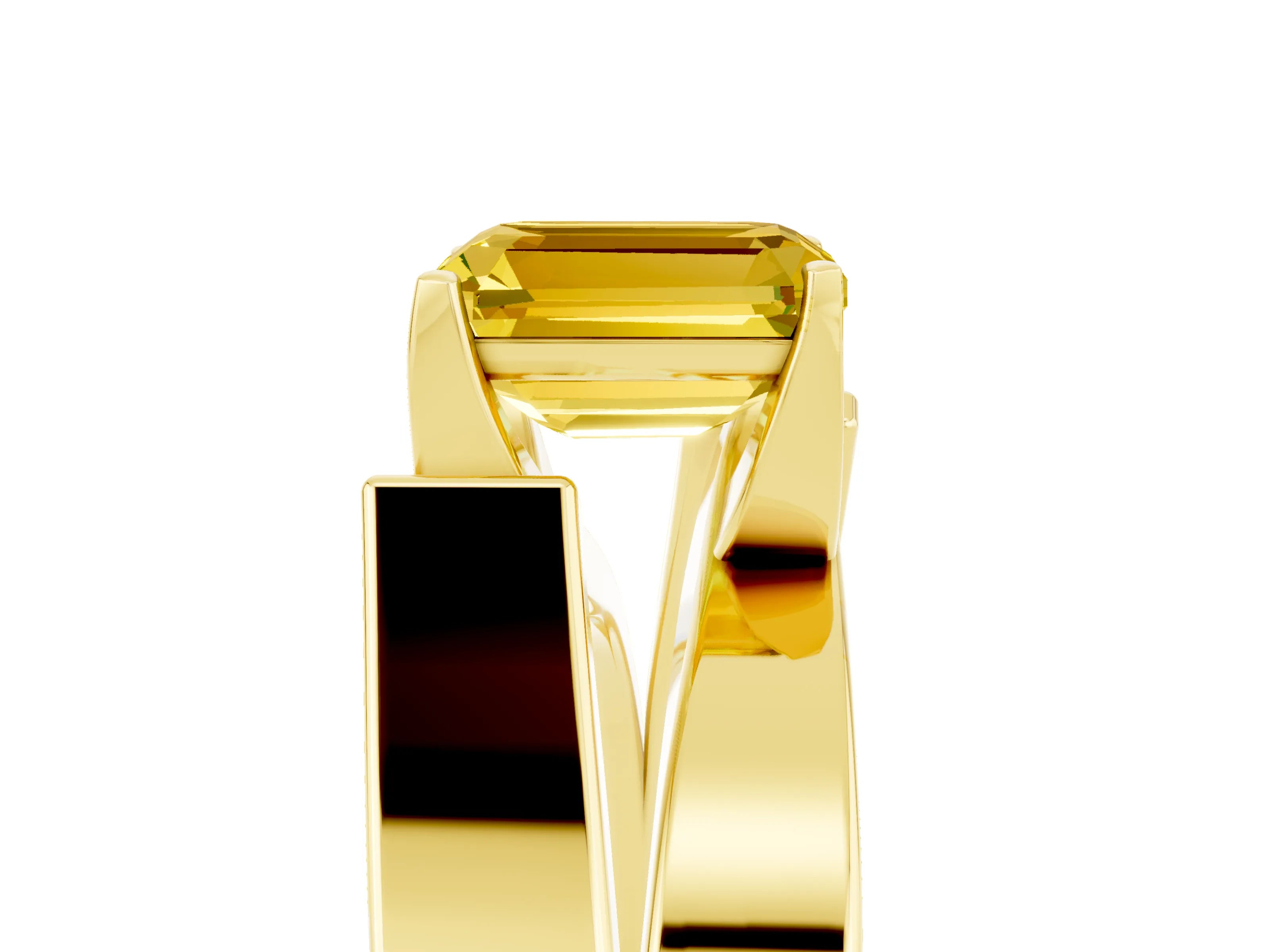Yellow gold Modern Tension Set Emerald Cut Yellow Sapphire Solitaire Wide Band Ring_17