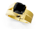 Yellow gold Modern Tension Set Fancy Black Cushion Cut Solitaire Wide Band Ring_1