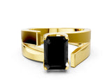 Yellow gold Modern Tension Set Fancy Black Emerald Cut Solitaire Wide Band Ring
