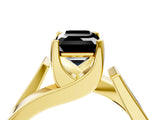 Yellow gold Modern Tension Set Fancy Black Emerald Cut Solitaire Wide Band Ring_4
