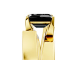 Yellow gold Modern Tension Set Fancy Black Emerald Cut Solitaire Wide Band Ring_5
