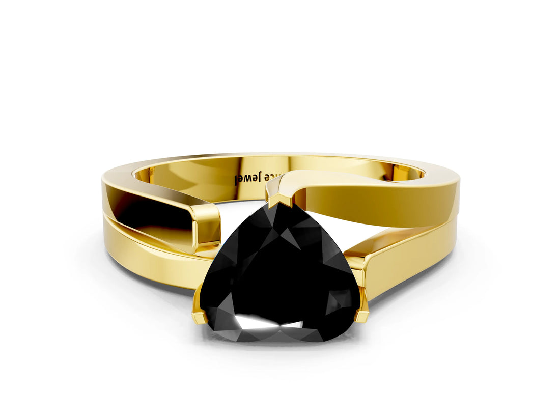 Yellow gold Modern Tension Set Fancy Black Heart Cut Solitaire Wide Band Ring