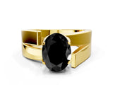 Yellow gold Modern Tension Set Fancy Black Oval Cut Solitaire Wide Band Ring
