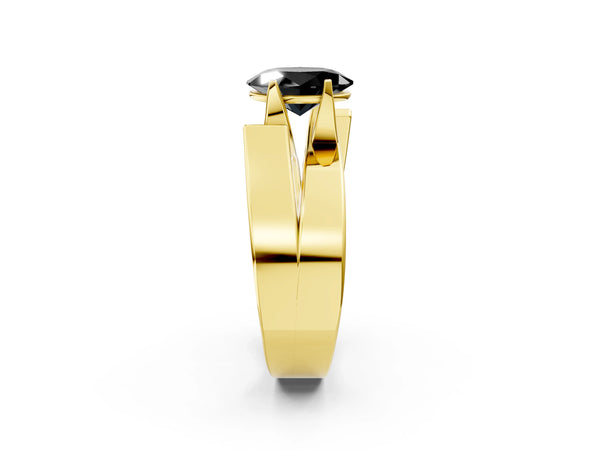Yellow Gold Oval Solitaire Engagement Ring Setting for Black Center with Wide Stepped Bypass Band