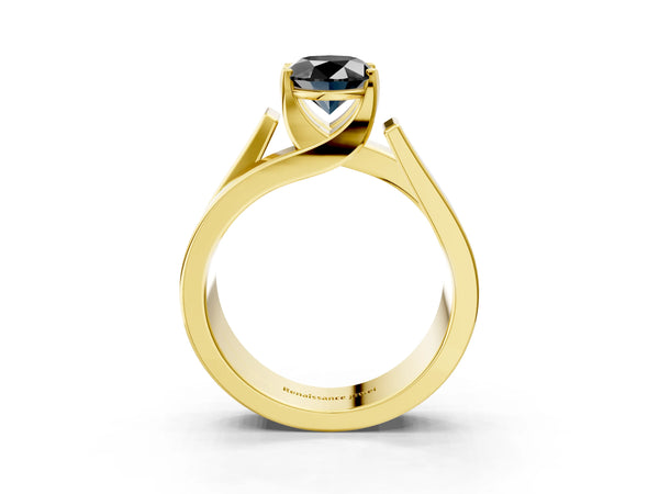 Yellow Gold Oval Solitaire Engagement Ring Setting for Black Center with Wide Stepped Bypass Band