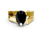 Yellow gold Modern Tension Set Fancy Black Pear Cut Solitaire Wide Band Ring
