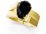 Yellow gold Modern Tension Set Fancy Black Pear Cut Solitaire Wide Band Ring_1