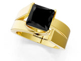 Yellow gold Modern Tension Set Fancy Black Princess Cut Solitaire Wide Band Ring_1