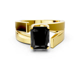 Yellow gold Modern Tension Set Fancy Black Radiant Cut Solitaire Wide Band Ring