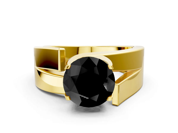 Yellow Gold Round Solitaire Engagement Ring Setting for Black Center with Wide Stepped Bypass Band