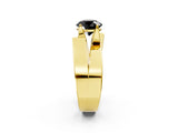 Yellow gold Modern Tension Set Fancy Black Round Cut Solitaire Wide Band Ring_2