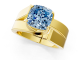Yellow gold Modern Tension Set Fancy Blue Cushion  Solitaire Wide Band Ring_63
