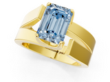 Yellow gold Modern Tension Set Fancy Blue Emerald  Solitaire Wide Band Ring_113