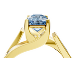 Yellow gold Modern Tension Set Fancy Blue Emerald  Solitaire Wide Band Ring_116
