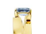 Yellow gold Modern Tension Set Fancy Blue Emerald  Solitaire Wide Band Ring_117