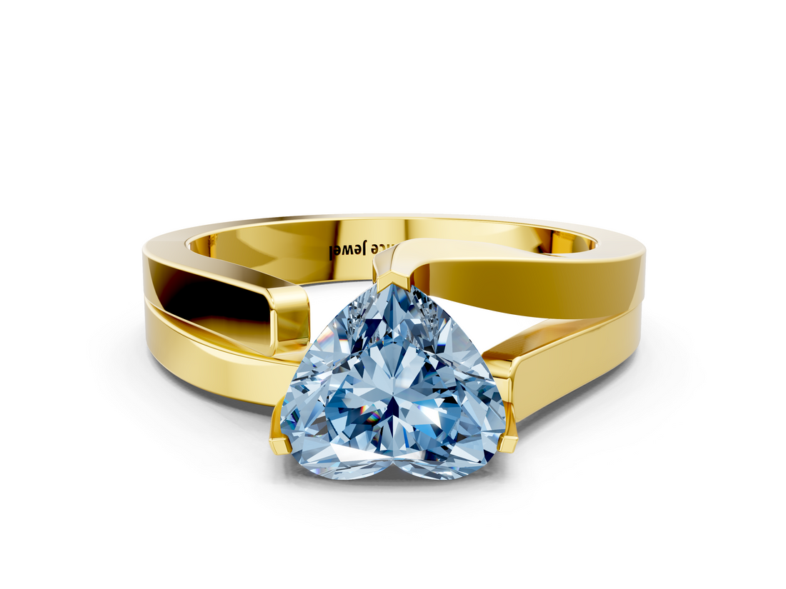 Yellow gold Modern Tension Set Fancy Blue Heart  Solitaire Wide Band Ring_93