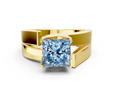 Yellow gold Modern Tension Set Fancy Blue Princess  Solitaire Wide Band Ring_62