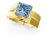 Yellow gold Modern Tension Set Fancy Blue Princess  Solitaire Wide Band Ring_63